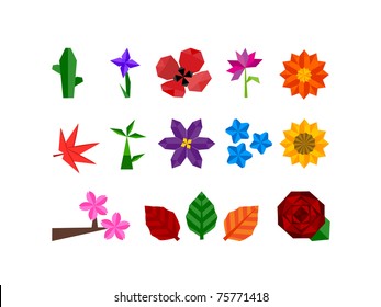 Abstract icon set of plants and flower icons for all seasons, weather and climates.