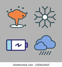 abstract icon set. vector set about explosion, rain, battery and snowflake icons set.