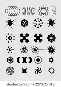 Abstract icon shape symbol set bundle geometric spiral brutalism acid element template clip art vector editable