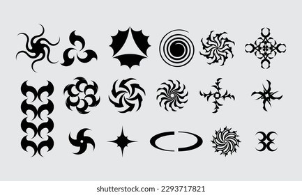 Abstract icon shape symbol set bundle geometric spiral brutalism acid element template clip art vector editable