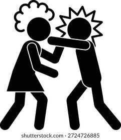 An abstract icon showing physical confrontation and violence between two stick figures