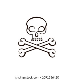 abstract icon of skull with bones isolated on white background