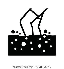 Abstract icon of submerged object in liquid with bubbles submerged immersion