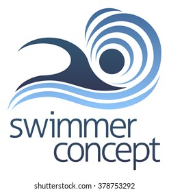 An abstract icon of a swimmer swimming in the water