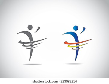 abstract icon symbol of a person dancing with joy, fitness and happiness