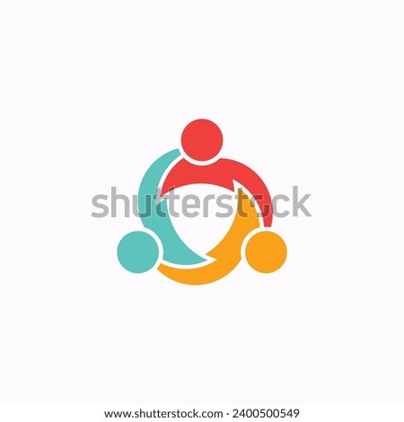 Abstract Icon Teamwork Unity Logo - Three Interlinked Colorful Figures in a Circular Design Representing Collaboration and Connectivity