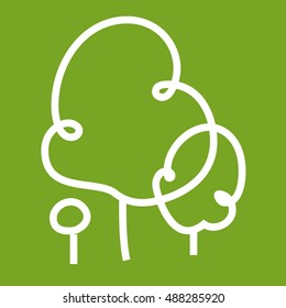 Abstract icon tree in cartoon hand draw style on green background. Vector illustration.