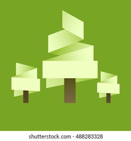 Abstract icon tree in cartoon paper style on green background. Vector illustration.
