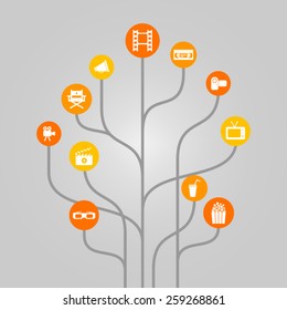 Abstract icon tree illustration concept related to movie, film industry, video recording and cinema