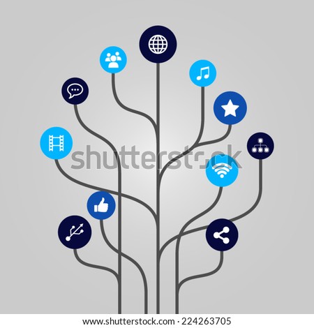Abstract icon tree illustration - internet, media, communication and technology concept