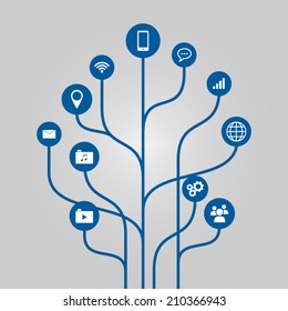 Abstract icon tree illustration - phone, communication and technology concept