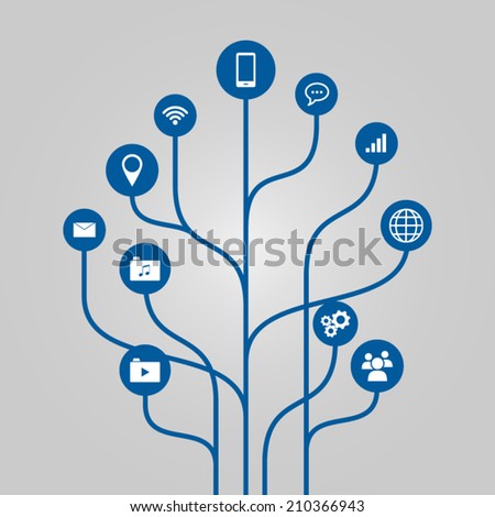 Abstract icon tree illustration - phone, communication and technology concept