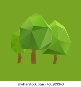 Abstract icon tree in polygonal style on green background. Vector illustration.