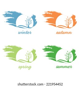 Abstract icon of tree,sun and birds .Vector