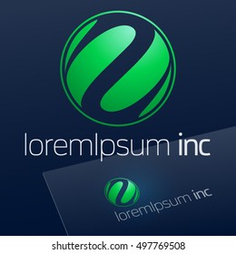 Abstract icon, vector green sign in sphere shape. Logo for Ecology, Cosmetic, Pharmacy and Medicine activity
