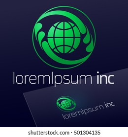 Abstract icon, vector green sign in sphere shape. Logo for Ecology, Cosmetic, Pharmacy and Medicine activity