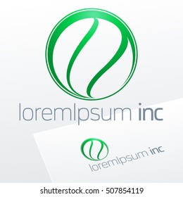Abstract icon, vector green sign in sphere shape. Logo for Ecology, Cosmetic, Pharmacy and Medicine activity