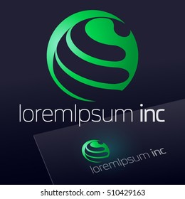 Abstract icon, vector green sign in sphere shape. Logo for Ecology, Cosmetic, Pharmacy and Medicine activity