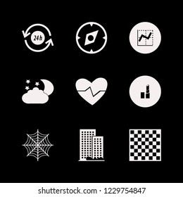 abstract icon. abstract vector icons set compass, recycle hours, graph and office building
