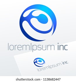 Abstract Icon, Vector Sign, Blue Logotype for Business, Technology, Corporation.