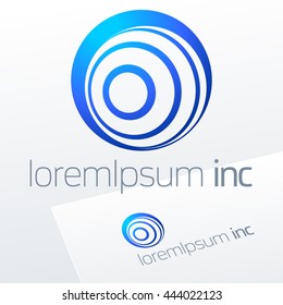 Abstract icon, vector sign, blue logotype in sphere shape. Logo for Business, Technology, Corporation.