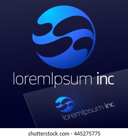 Abstract icon, vector sign, blue logotype in sphere shape. Logo for Business, Technology, Corporation.