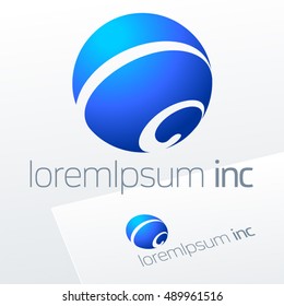 Abstract icon, vector sign, blue logotype in sphere shape. Logo for Business, Technology, Corporation.