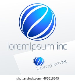 Abstract icon, vector sign, blue logotype in sphere shape. Logo for Business, Technology, Corporation.