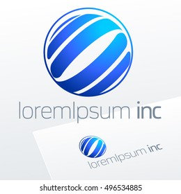 Abstract icon, vector sign, blue logotype in sphere shape. Logo for Business, Technology, Corporation.