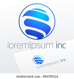 Abstract icon, vector sign, blue logotype in sphere shape. Logo for Business, Technology, Corporation.