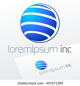 Abstract icon, vector sign, blue logotype in sphere shape. Logo for Business, Technology, Corporation.