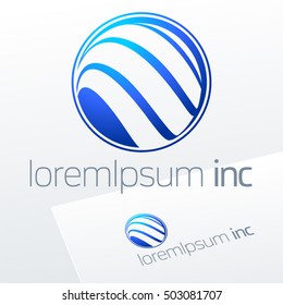 Abstract icon, vector sign, blue logotype in sphere shape. Logo for Business, Technology, Corporation.