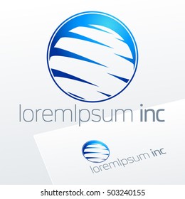Abstract icon, vector sign, blue logotype in sphere shape. Logo for Business, Technology, Corporation.