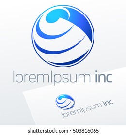 Abstract icon, vector sign, blue logotype in sphere shape. Logo for Business, Technology, Corporation.