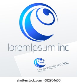 Abstract icon, vector sign, blue logotype in sphere shape. Logo for Business, Technology, Corporation.