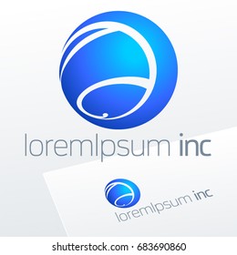 Abstract icon, vector sign, blue logotype in sphere shape. Logo for Business, Technology, Corporation.