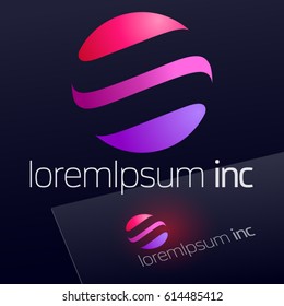 Abstract icon, vector sign, colorful logotype in sphere shape on dark Background. Logo for Media, Fashion, Cosmetics
