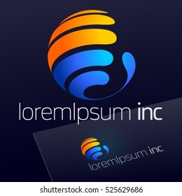 Abstract icon, vector sign, decorative emblem, blue and yellow logotype. Logo for Business, Tourism and Travel