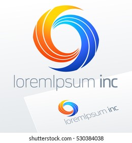 Abstract icon, vector sign, decorative emblem, blue and yellow logotype. Logo for Business, Tourism and Travel