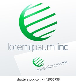 Abstract icon, vector sign, green logotype in sphere shape. Logo for Ecology, Pharmacy, Cosmetic activity