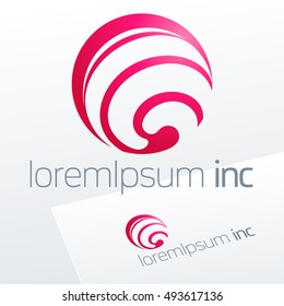 Abstract icon, vector sign, pink logotype in sphere shape. Logo for Media, Fashion, Cosmetic, Beauty activity