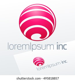 Abstract icon, vector sign, pink logotype in sphere shape Logo for Media, Fashion, Cosmetics