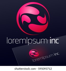 Abstract icon, vector sign, pink logotype in sphere shape. Logo for Media, Fashion, Cosmetics
