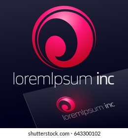 Abstract icon vector sign, pink logotype in sphere shape.