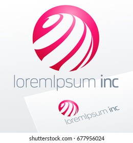 Abstract icon, vector sign, pink logotype in sphere shape. Logo for Media, Fashion, Cosmetics