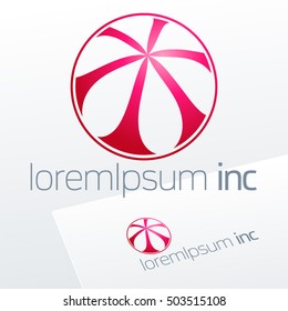 Abstract icon, vector sign, red logotype in sphere shape. Logo for Media, Fashion, Cosmetic, Beauty activity