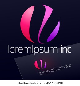 Abstract icon, vector sign in sphere shape on dark background. Logo for Media, Fashion, Cosmetic, Beauty activity