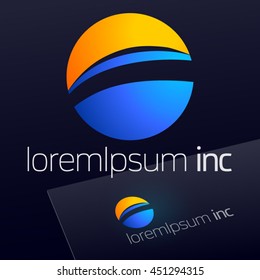 Abstract icon, vector sign in sphere shape on dark background. Logo for Business, Tourism, Travel