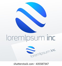 Abstract icon, vector sign, spiral emblem, blue logotype in sphere shape. Logo for Business, Technology, Corporation.