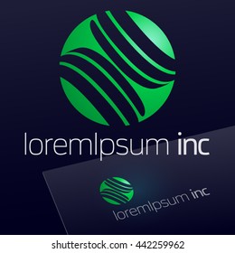 Abstract icon, vector sign, spiral emblem, green logotype in sphere shape. Logo for Ecology, Pharmacy, Cosmetic activity